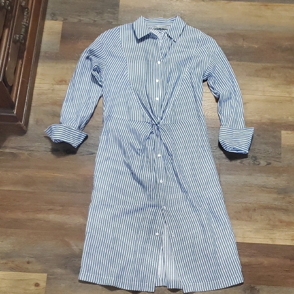 Vince Blue and White Striped Long Sleeve Dress